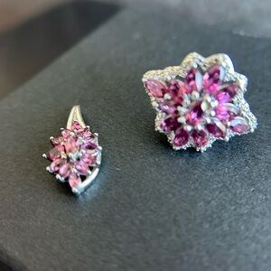 Rhodolite Garnet Cluster Sterling Silver Ring Size 7 and Pendant